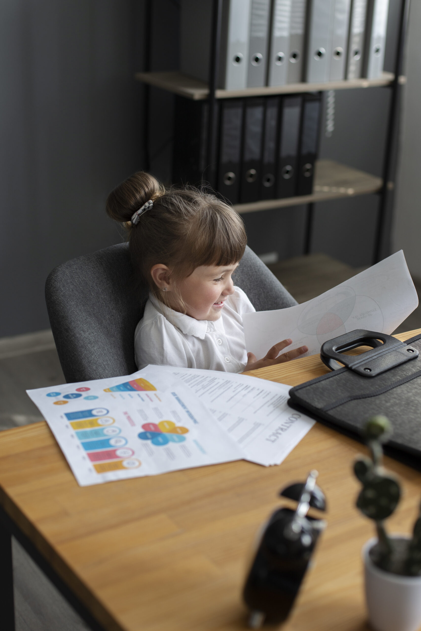 portrait cute girl working her office desk